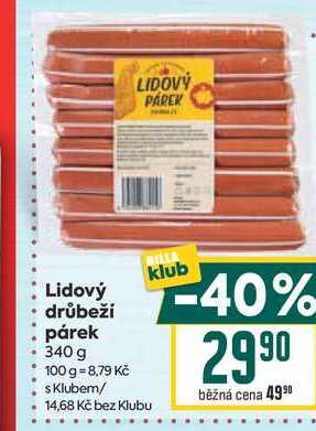 Lidový drůbeží párek 340 g