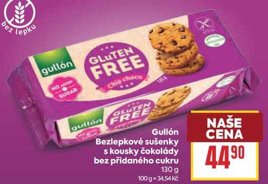 Gullón Bezlepkové sušenky s kousky čokolády bez přidaného cukru 130g