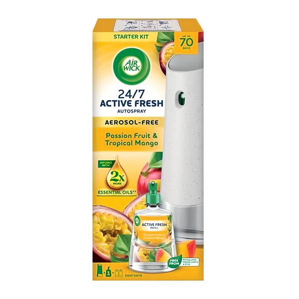 Air Wick Active Fresh automatický difuzér a náplň na vodní bázi – Maracuja a tropické mango