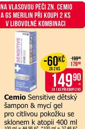 Cemio Sensitive dětský šampon & mycí gel pro citlivou pokožku se sklonem k atopii 400 ml