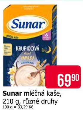 Sunar mléčná kaše, 210 g, různé druhy