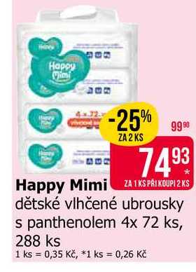 Happy Mimi dětské vlhčené ubrousky s panthenolem 4x 72 ks, 288 ks