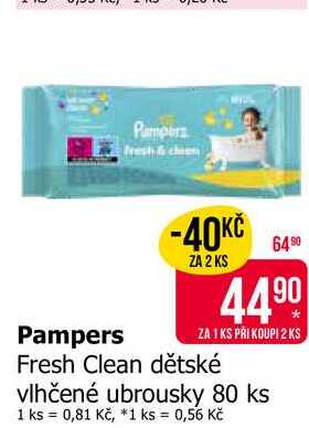 Pampers Fresh Clean dětské vlhčené ubrousky 80 ks