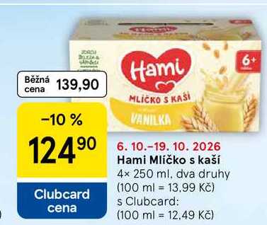 Hami Mlíčko s kaší, 4x 250 ml, dva druhy