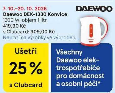 Daewoo DEK-1330 Konvice 1200 W, objem 1 litr