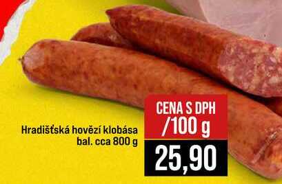 Hradišťská hovězí klobása bal. cca 800 g 100g