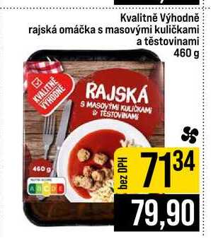 Kvalitně Výhodně rajská omáčka s masovými kuličkami a těstovinami 460 g 