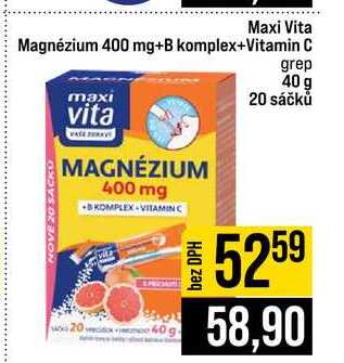 Maxi vita Magnézium 400 mg+B komplex+Vitamin C grep 40 g 20 sáčků 