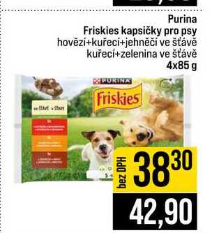 Purina Friskies kapsičky pro psy hovězí+kuřecí+jehněčí ve šťávě kuřecí+zelenina ve šťávě 4x85 g 