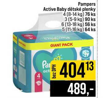 Pampers Active Baby dětské plenky 4 (8-14 kg) 76 ks 3 (5-9 kg) 90 ks 6 (13-18 kg) 56 ks 5 (11-16 kg) 64 ks 