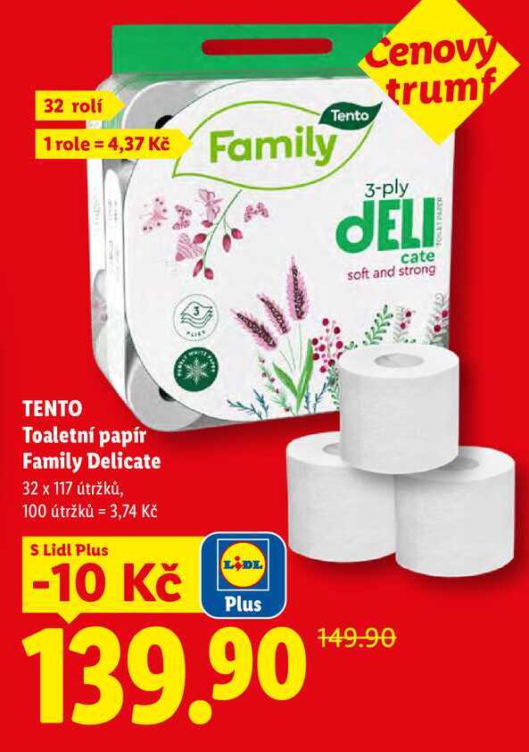 TENTO Toaletní papír Family Delicate, 32 x 117 útržků
