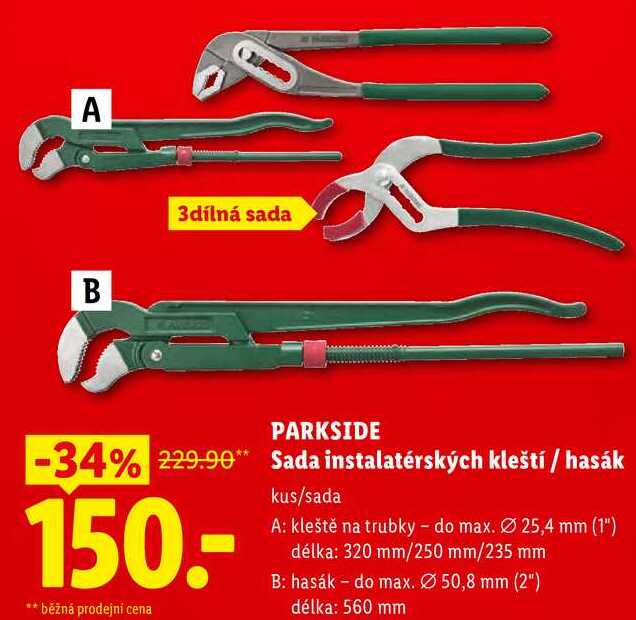 PARKSIDE Sada instalatérských kleští / hasák, kus/sada