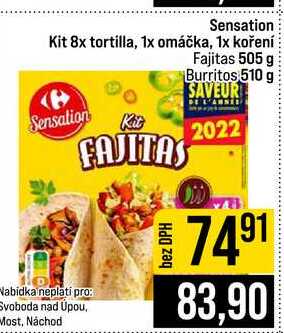Sensation Kit 8x tortilla, 1x omáčka, 1x koření Fajitas 505 g Burritos 510 g