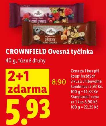CROWNFIELD Ovesná tyčinka, 40 g