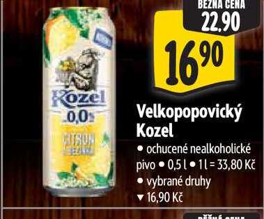 Velkopopovický Kozel ochucené nealkoholické pivo 0,5 l