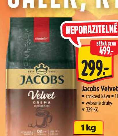   Jacobs Velvet zrnková káva 1 kg