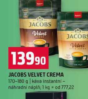 JACOBS VELVET CREMA 170-180 g káva instantní náhradní náplň