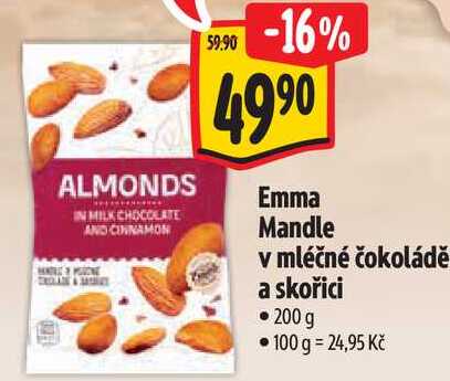 Emma Mandle v mléčné čokoládě a skořici, 200 g