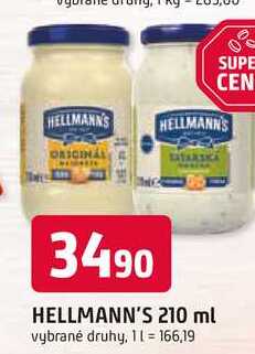 Hellmann's tatarská omáčka, majonéza 210ml, vybrané druhy