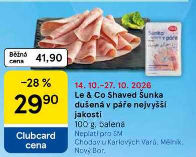 Le & Co Shaved Šunka dušená v páře nejvyšší jakosti, 100 g, balená  