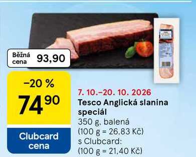 Tesco Anglická slanina speciál, 350 g, balená