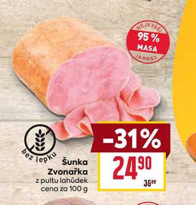 Šunka Zvonařka z pultu lahůdek cena za 100 g