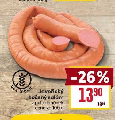Javořický točený salám z pultu lahůdek cena za 100 g