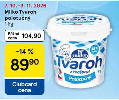 Milko Tvaroh z Poděbrad polotučný, 1kg