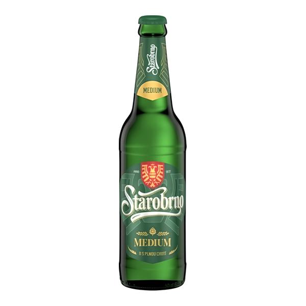 Starobrno Medium, nepasterizovaný světlý ležák, sklo