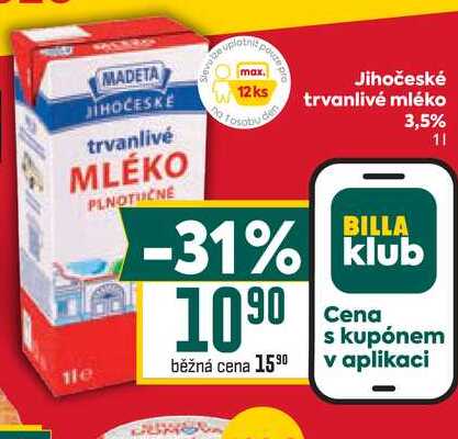 Jihočeské trvanlivé mléko 3,5% 1l