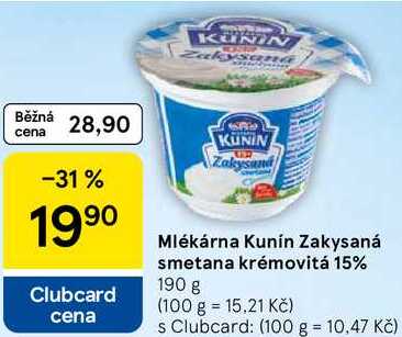 Mlékárna Kunín Zakysaná smetana krémovitá 15%, 190 g
