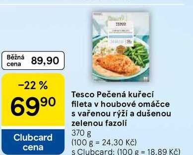 Tesco Pečená kuřecí fileta v houbové omáčce s vařenou rýží a dušenou zelenou fazoli, 370 g