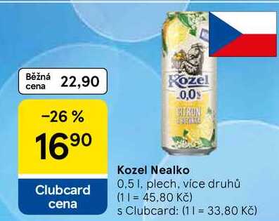 Kozel Nealko, 0.5 l, plech, více druhů