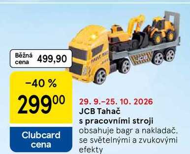 JCB Tahač s pracovními stroji, obsahuje bagr a nakladač. se světelnými a zvukovými efekty 