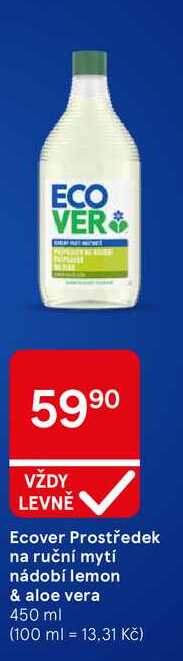 Ecover Prostředek na ruční mytí nádobí lemon & aloe vera, 450 ml 