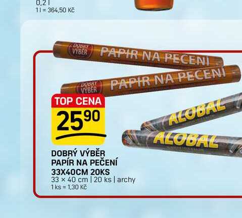 DOBRÝ VÝBĚR PAPÍR NA PEČENÍ 33X40CM 20KS 33 x 40 cm | 20 ks | archy