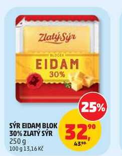 Zlatý Sýr Eidam blok 30% 250g