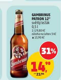 GAMBRINUS PATRON 12° světlý ležák 0,5l