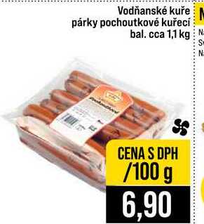 Vodňanské kuře párky pochoutkové kuřecí bal. cca 1,1 kg 100g