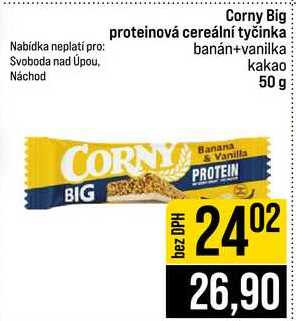 Corny Big proteinová cereální tyčinka banán+vanilka kakao 50 g