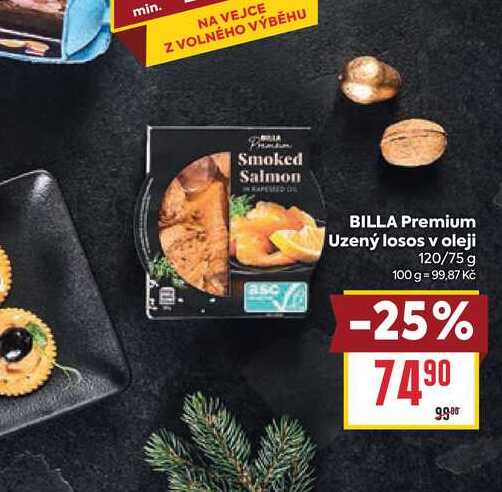 BILLA Premium Uzený losos v oleji 120/75 g 