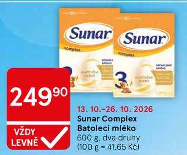 Sunar Complex Batolecí mléko, 600 g 