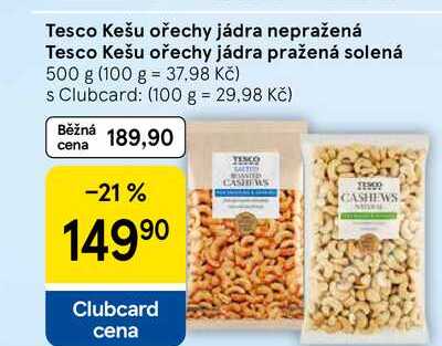 Tesco Kešu ořechy jádra nepražená, 500 g