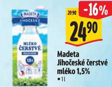 Madeta Jihočeské čerstvé mléko 1,5%, 1 l