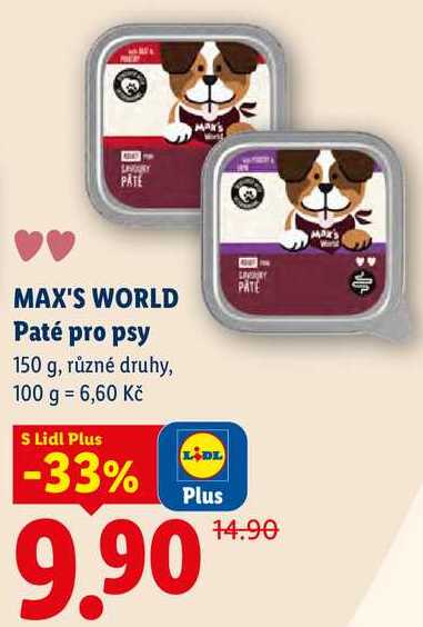 MAX'S WORLD Paté pro psy, 150 g, různé druhy