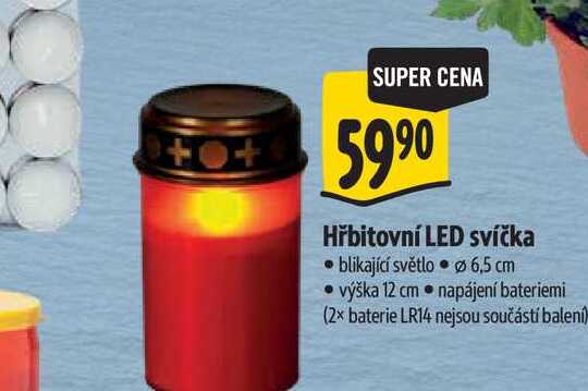  Hřbitovní LED svíčka blikající světlo  6,5 cm 