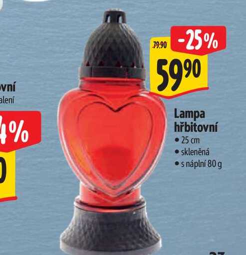   Lampa hřbitovní 25 cm skleněná 
