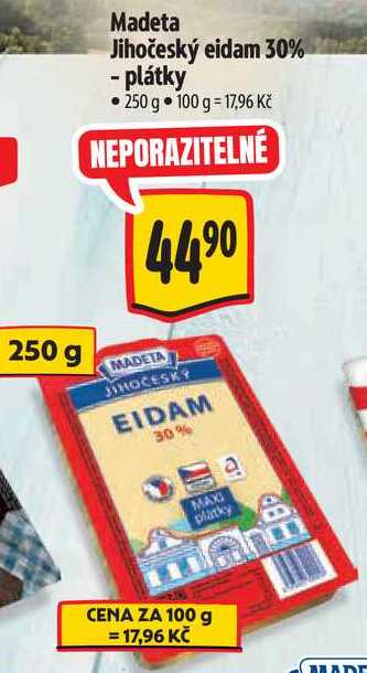 Madeta Jihočeský eidam 30% - plátky, 250 g 