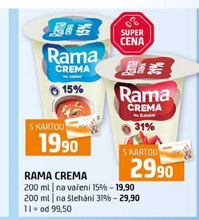 RAMA CREMA 200 ml na vaření 15% 200 ml na šlehání 31%