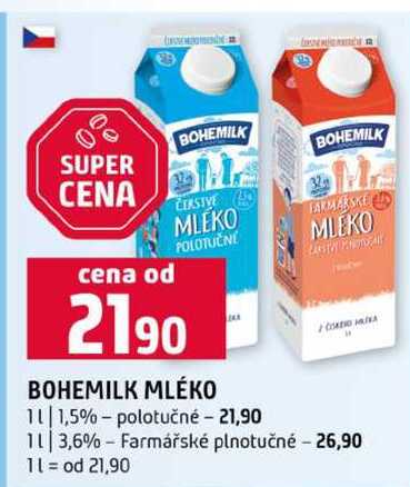BOHEMILK MLÉKO 1l 1,5% polotučné